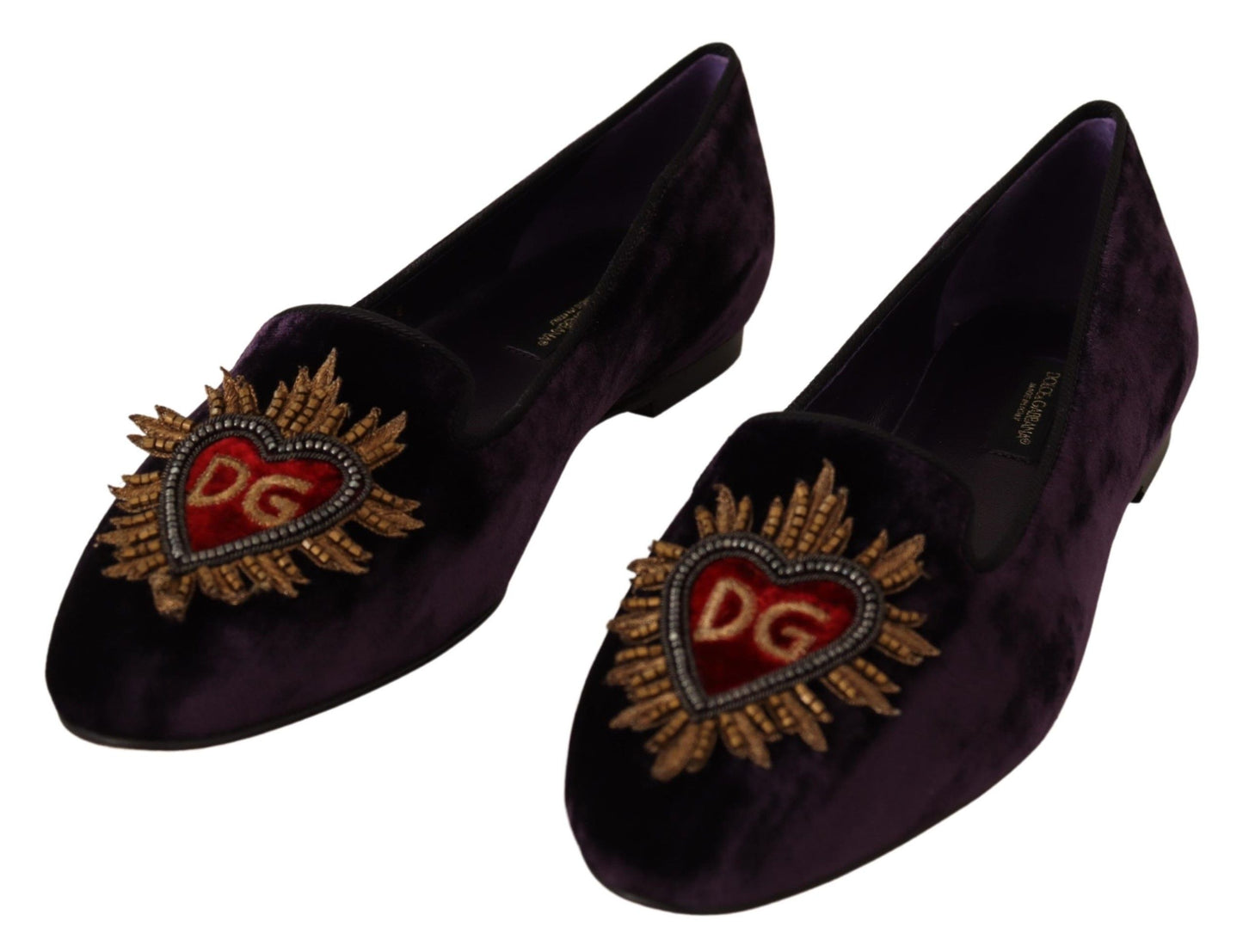Dolce &amp; Gabbana Mocasines Chic de Terciopelo Morado con Detalle de Corazón