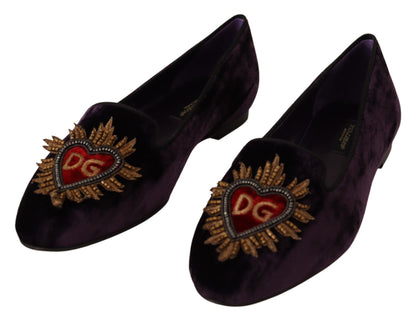 Dolce &amp; Gabbana Mocasines Chic de Terciopelo Morado con Detalle de Corazón