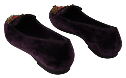 Dolce &amp; Gabbana Mocasines Chic de Terciopelo Morado con Detalle de Corazón