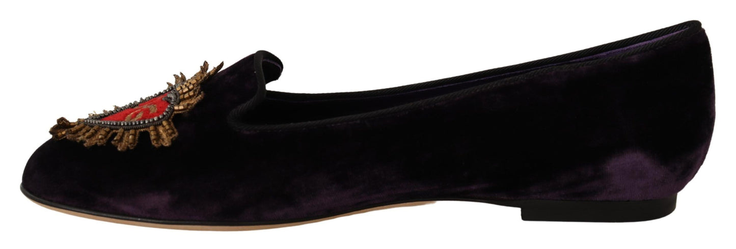 Dolce &amp; Gabbana Mocasines Chic de Terciopelo Morado con Detalle de Corazón