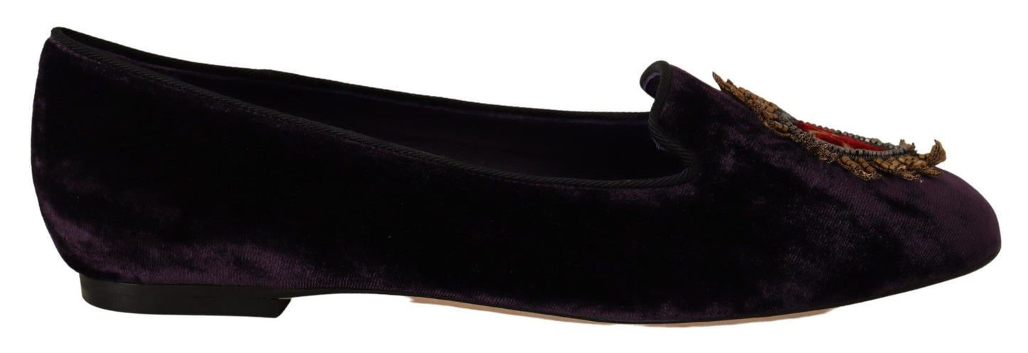 Dolce &amp; Gabbana Mocasines Chic de Terciopelo Morado con Detalle de Corazón