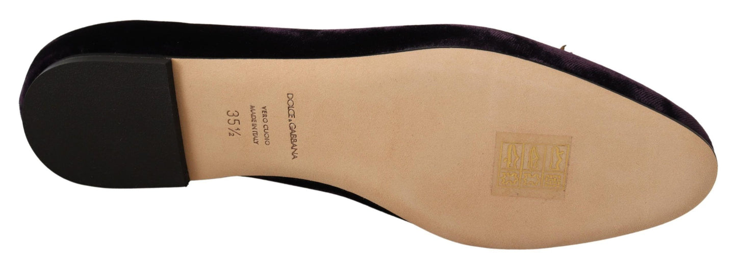 Dolce &amp; Gabbana Mocasines Chic de Terciopelo Morado con Detalle de Corazón