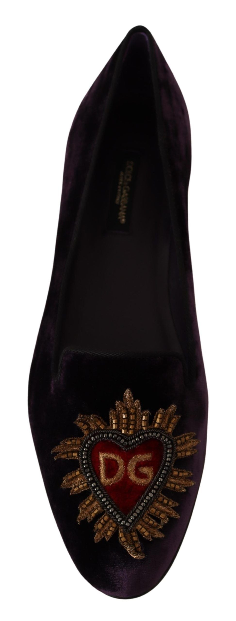 Dolce &amp; Gabbana Mocasines Chic de Terciopelo Morado con Detalle de Corazón