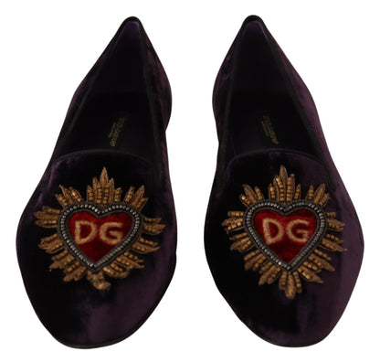 Dolce &amp; Gabbana Mocasines Chic de Terciopelo Morado con Detalle de Corazón