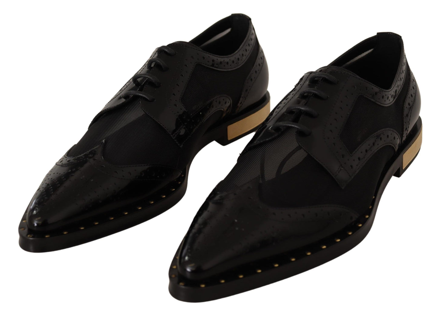 Dolce &amp; Gabbana Elegantes zapatos Oxford con cordones negros con adornos dorados