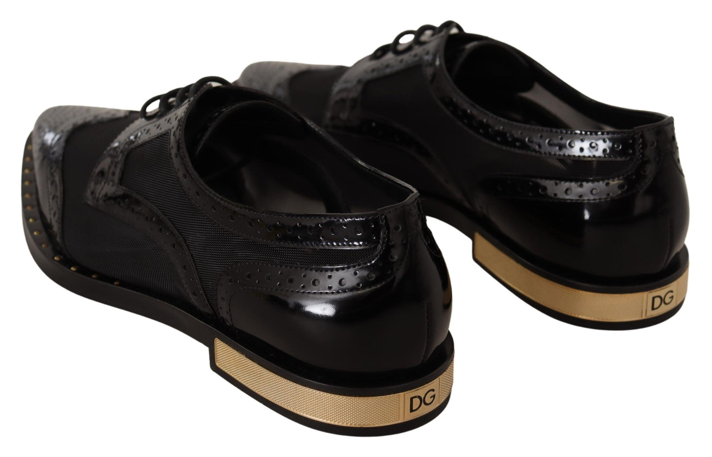 Dolce &amp; Gabbana Elegantes zapatos Oxford con cordones negros con adornos dorados