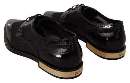 Dolce &amp; Gabbana Elegantes zapatos Oxford con cordones negros con adornos dorados