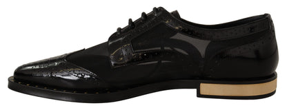 Dolce &amp; Gabbana Elegantes zapatos Oxford con cordones negros con adornos dorados