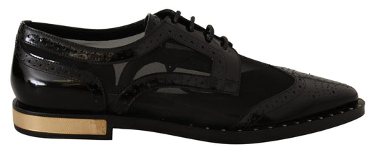 Dolce &amp; Gabbana Elegantes zapatos Oxford con cordones negros con adornos dorados