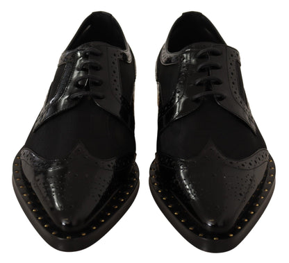 Dolce &amp; Gabbana Elegantes zapatos Oxford con cordones negros con adornos dorados