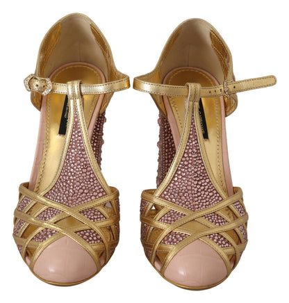Dolce &amp; Gabbana Silk-Infused Leather Crystal Pumps in Pink Gold