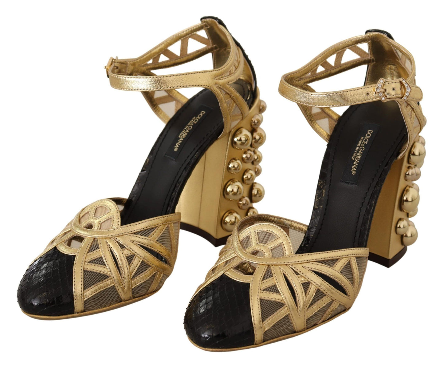 Dolce &amp; Gabbana Elegantes zapatos de tacón de cuero con tachuelas de cristal