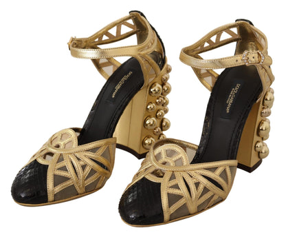 Dolce &amp; Gabbana Elegantes zapatos de tacón de cuero con tachuelas de cristal