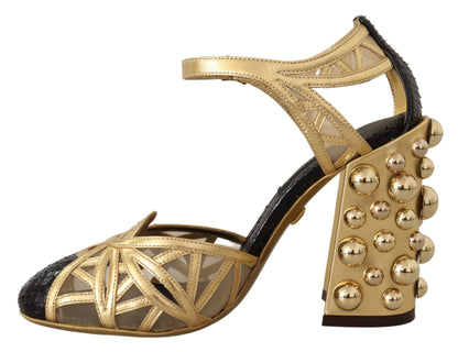 Dolce &amp; Gabbana Elegantes zapatos de tacón de cuero con tachuelas de cristal