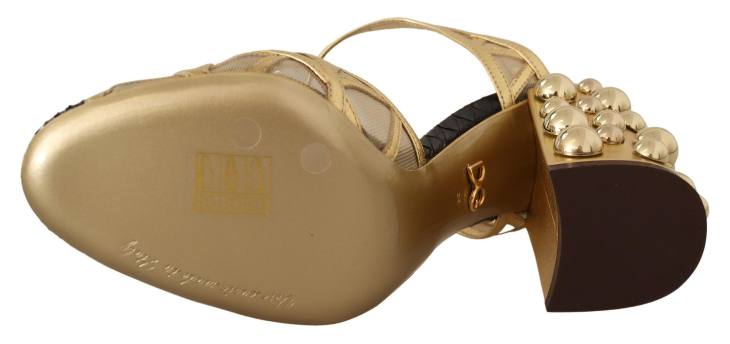 Dolce &amp; Gabbana Elegantes zapatos de tacón de cuero con tachuelas de cristal