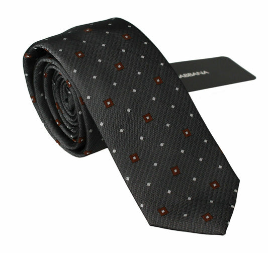 Dolce &amp; Gabbana Elegante corbata de cuello en mezcla de seda estampada gris