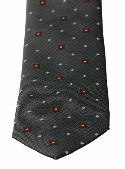 Dolce &amp; Gabbana Elegante corbata de cuello en mezcla de seda estampada gris