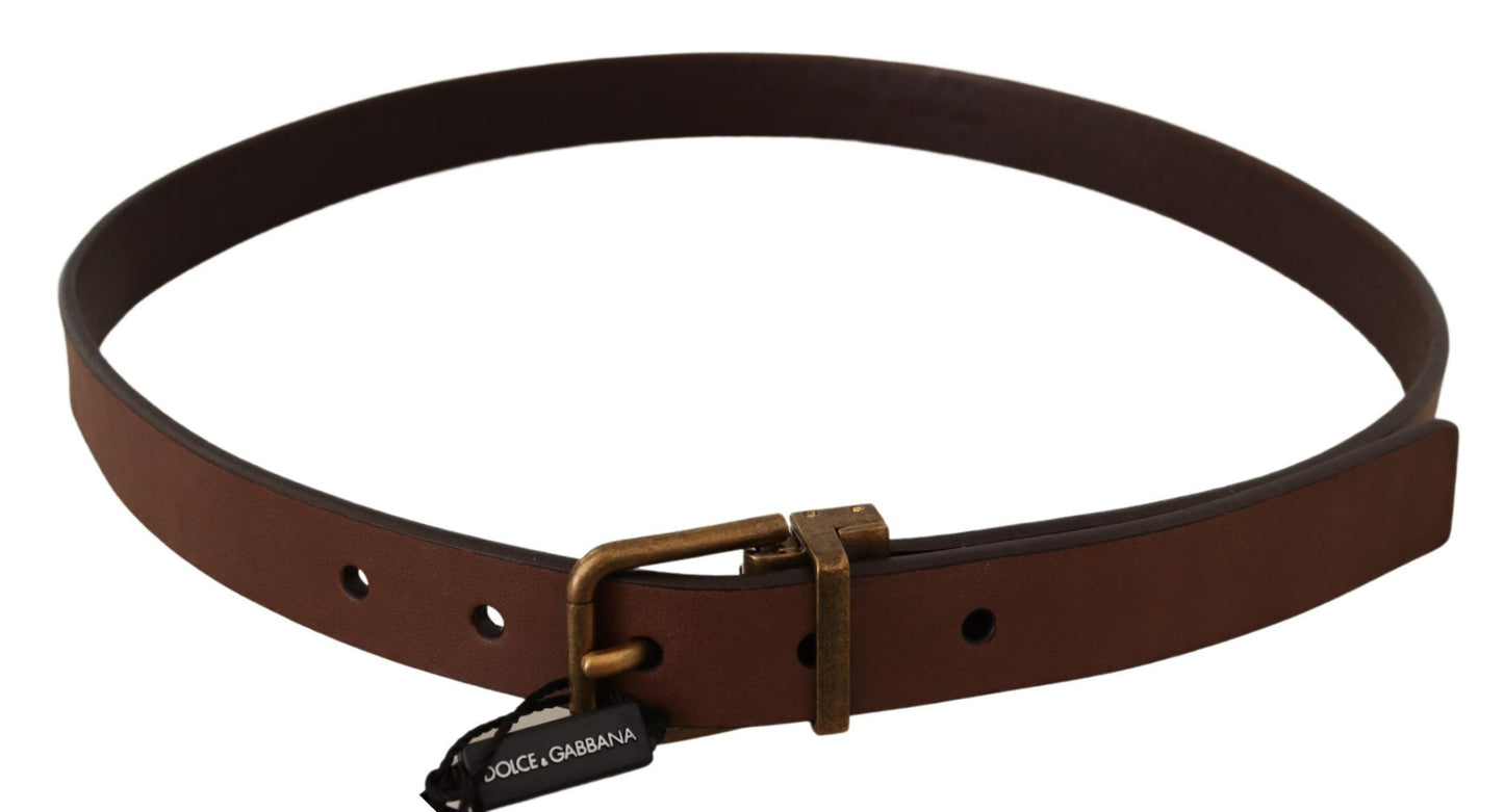Dolce &amp; Gabbana Elegant Brown Leather Belt with Gold Buckle