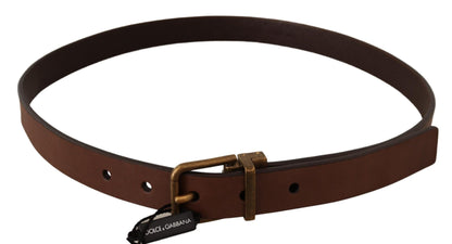 Dolce &amp; Gabbana Elegant Brown Leather Belt with Gold Buckle