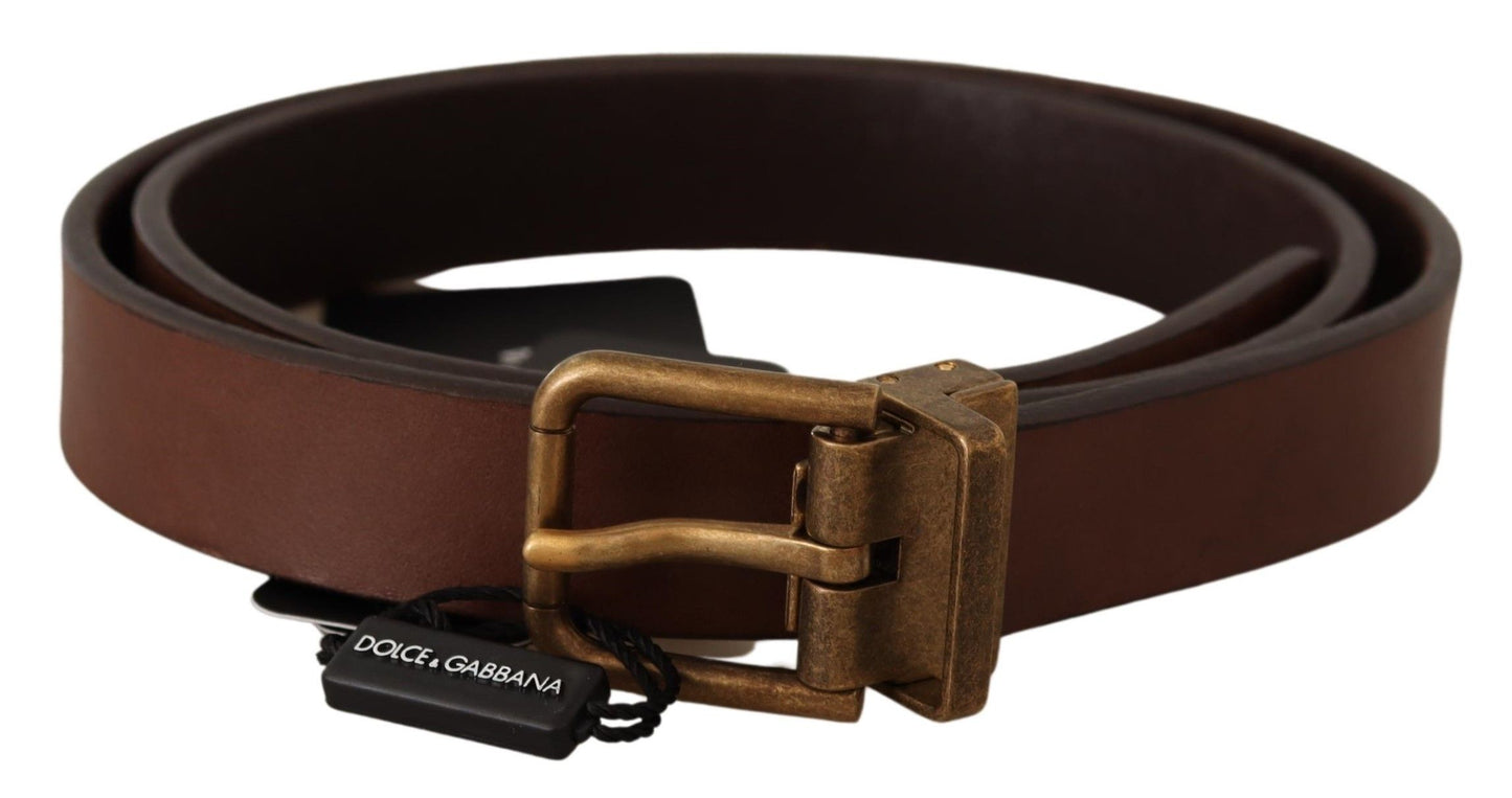 Dolce &amp; Gabbana Elegant Brown Leather Belt with Gold Buckle