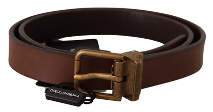 Dolce &amp; Gabbana Elegant Brown Leather Belt with Gold Buckle