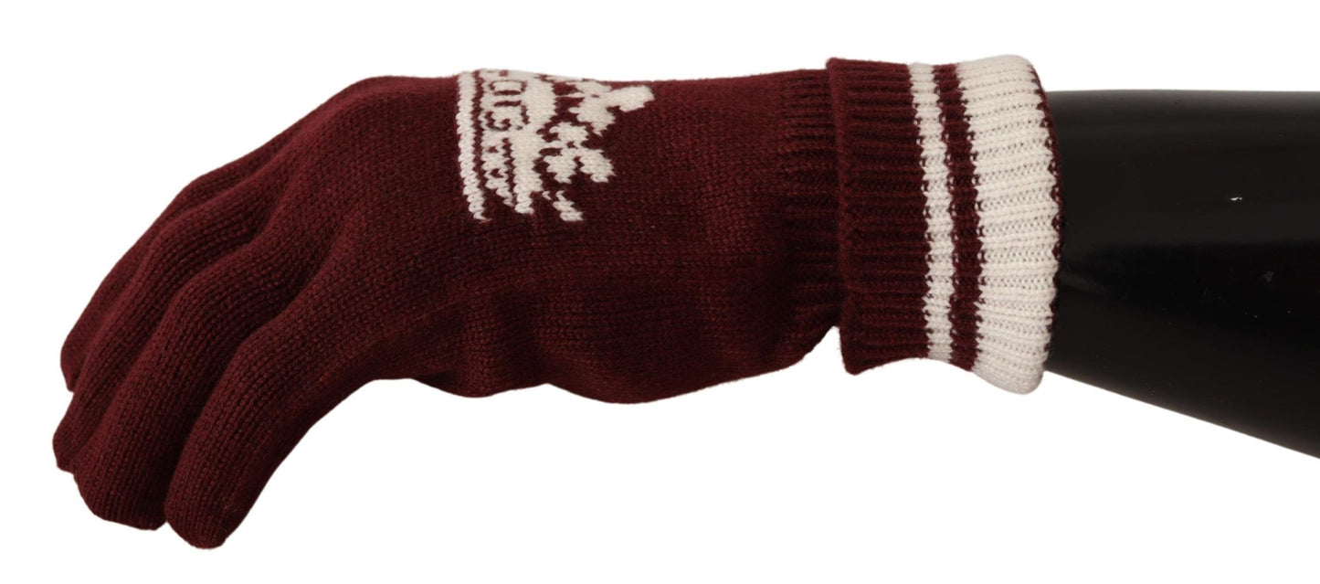 Dolce &amp; Gabbana Elegantes guantes de cachemira rojos con motivo de corona