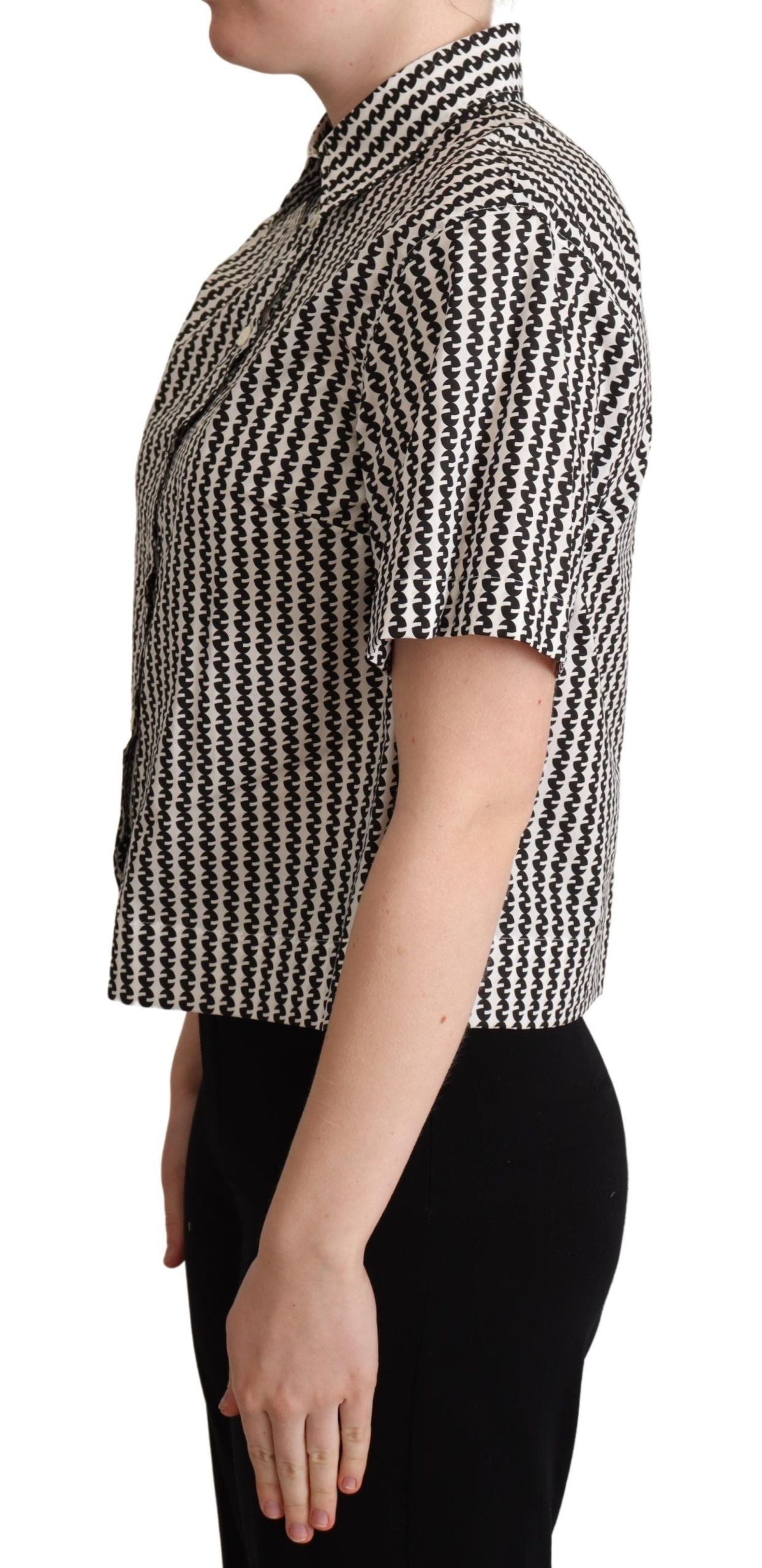 Dolce &amp; Gabbana Elegante polo de algodón estampado en blanco y negro