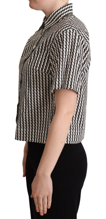 Dolce &amp; Gabbana Elegante polo de algodón estampado en blanco y negro