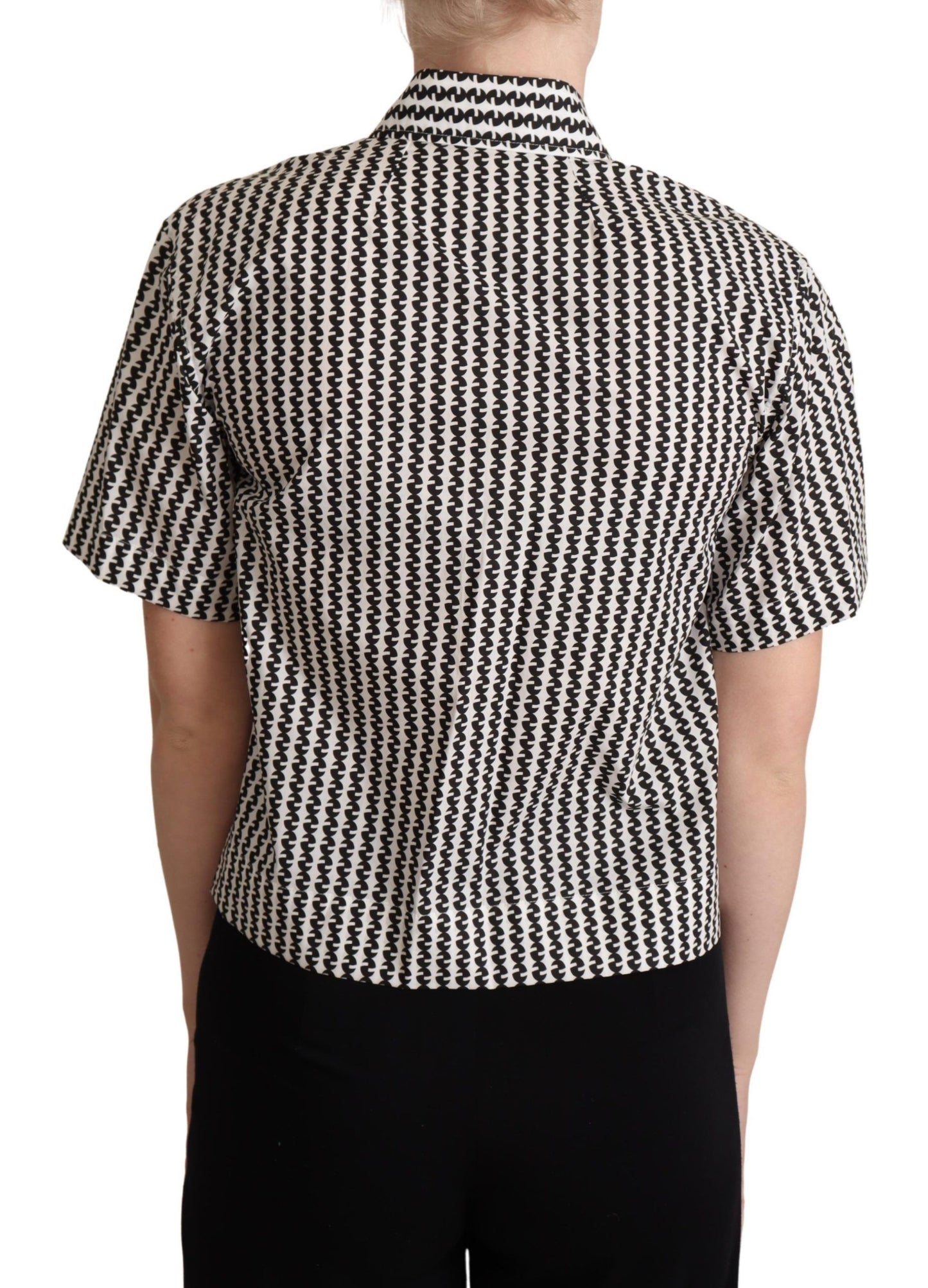 Dolce &amp; Gabbana Elegante polo de algodón estampado en blanco y negro