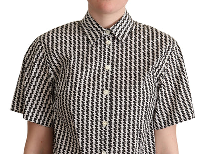 Dolce &amp; Gabbana Elegante polo de algodón estampado en blanco y negro