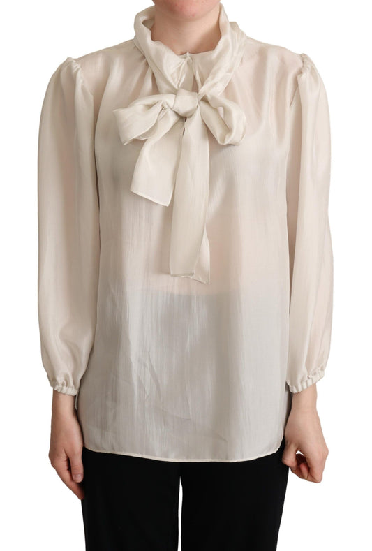 Dolce &amp; Gabbana Elegante blusa Ascot de seda gris claro