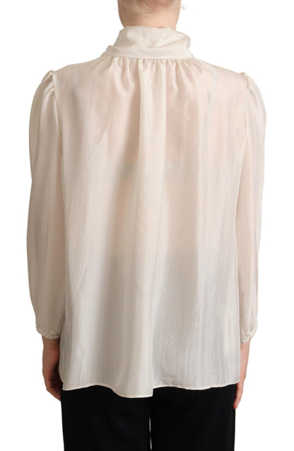 Dolce &amp; Gabbana Elegante blusa Ascot de seda gris claro
