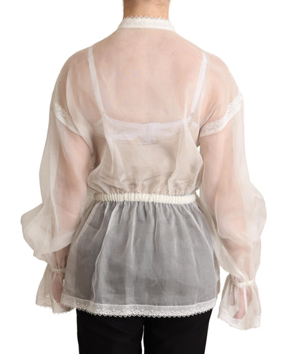 Dolce &amp; Gabbana Elegante blusa Ascot de algodón y seda blanca