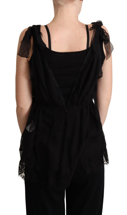 Dolce &amp; Gabbana Camisola con ribete de encaje en mezcla de seda brillante