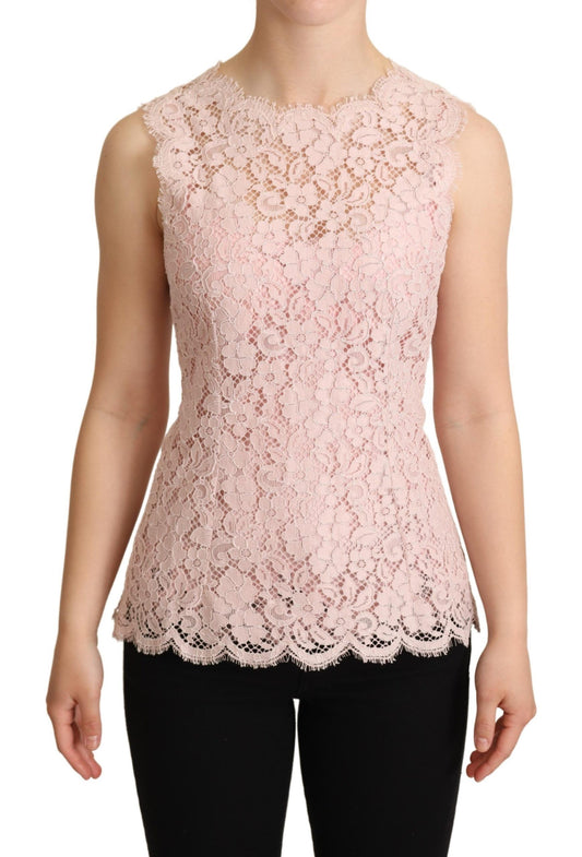 Dolce &amp; Gabbana Elegante blusa sin mangas de encaje rosa