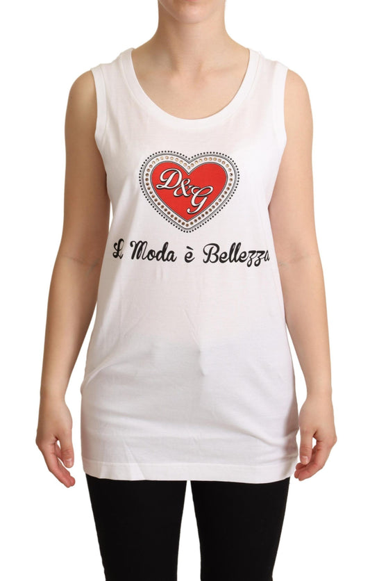 Dolce &amp; Gabbana Camiseta sin mangas blanca con corazón adornado con cristales