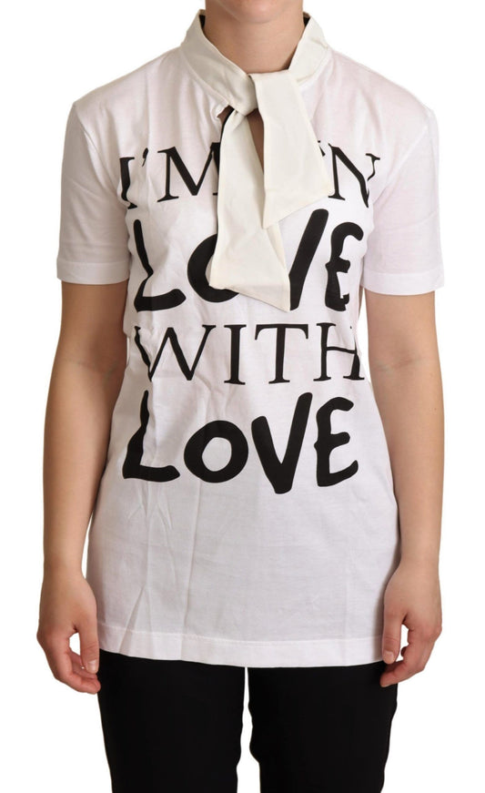 Dolce &amp; Gabbana Camiseta elegante en mezcla de seda con estampado de amor blanco