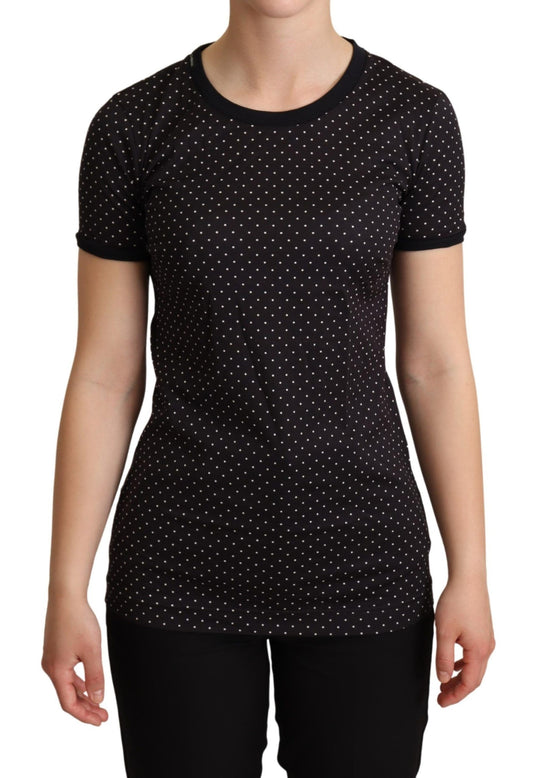 Dolce &amp; Gabbana Top negro de manga corta con cuello redondo y lunares