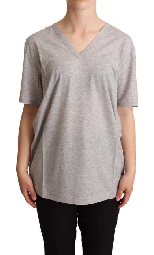 Dolce &amp; Gabbana Elegante camiseta gris de algodón con cuello en V
