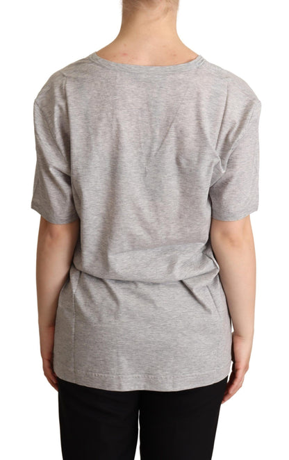 Dolce &amp; Gabbana Elegante camiseta gris de algodón con cuello en V