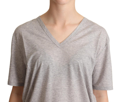 Dolce &amp; Gabbana Elegante camiseta gris de algodón con cuello en V