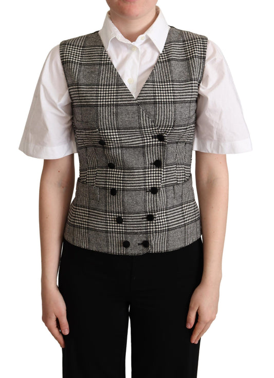 Dolce &amp; Gabbana Chaleco Elegante De Mezcla De Seda Gris A Cuadros