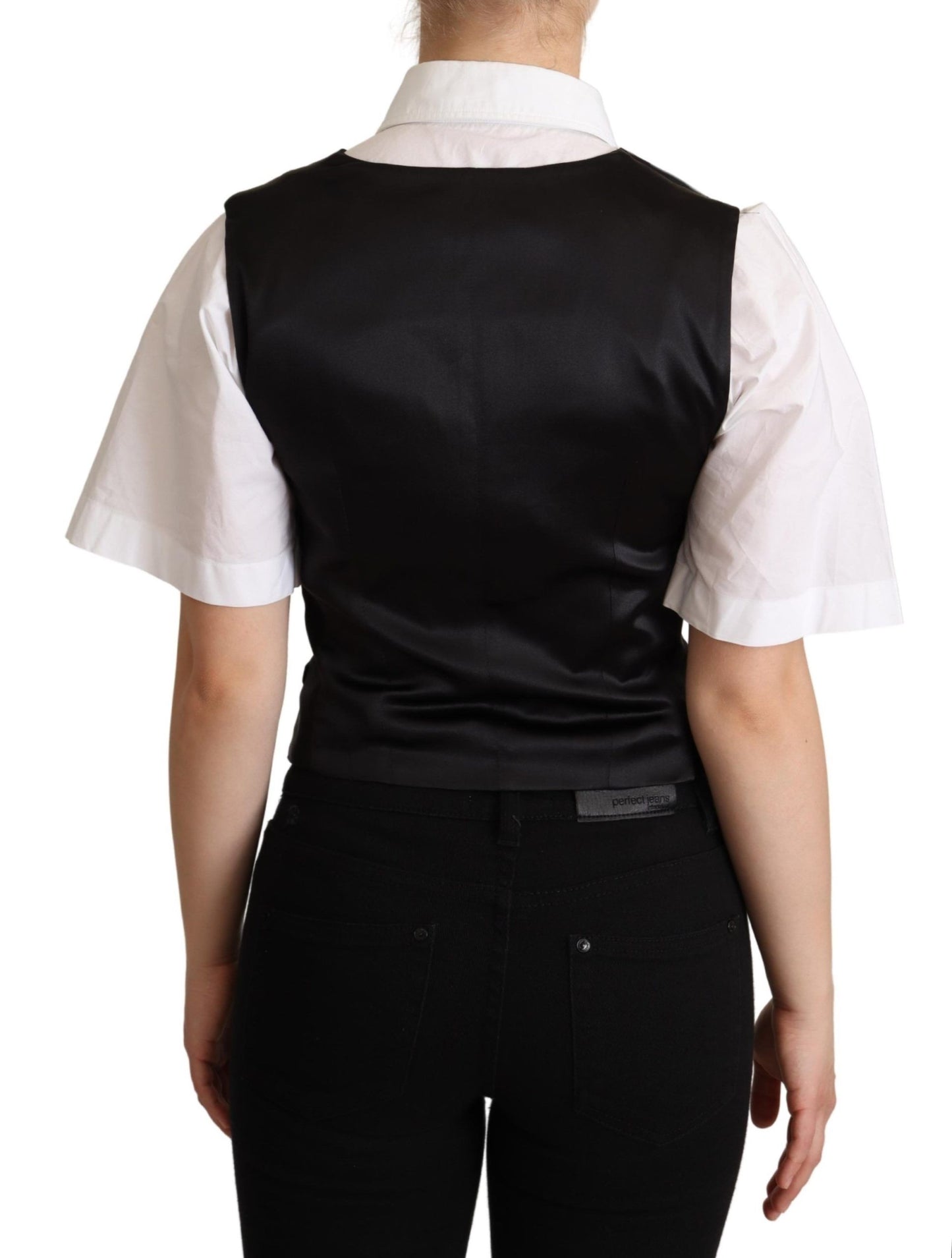 Dolce &amp; Gabbana Chaleco negro elegante en mezcla de seda