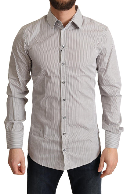 Dolce &amp; Gabbana Camisa de vestir elegante de corte slim a rayas grises