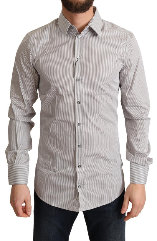 Dolce &amp; Gabbana Camisa de vestir elegante de corte slim a rayas grises