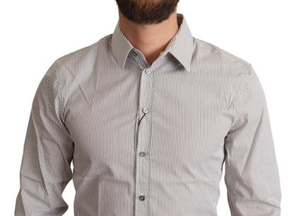 Dolce &amp; Gabbana Camisa de vestir elegante de corte slim a rayas grises
