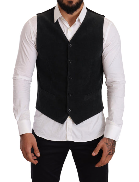 Dolce &amp; Gabbana Elegante chaleco de vestir formal de algodón negro