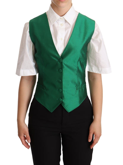 Dolce &amp; Gabbana Chaleco Elegante En Mezcla De Seda Verde