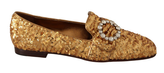 Dolce &amp; Gabbana Elegantes zapatos planos de cristal con lentejuelas doradas
