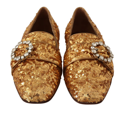 Dolce &amp; Gabbana Elegantes zapatos planos de cristal con lentejuelas doradas